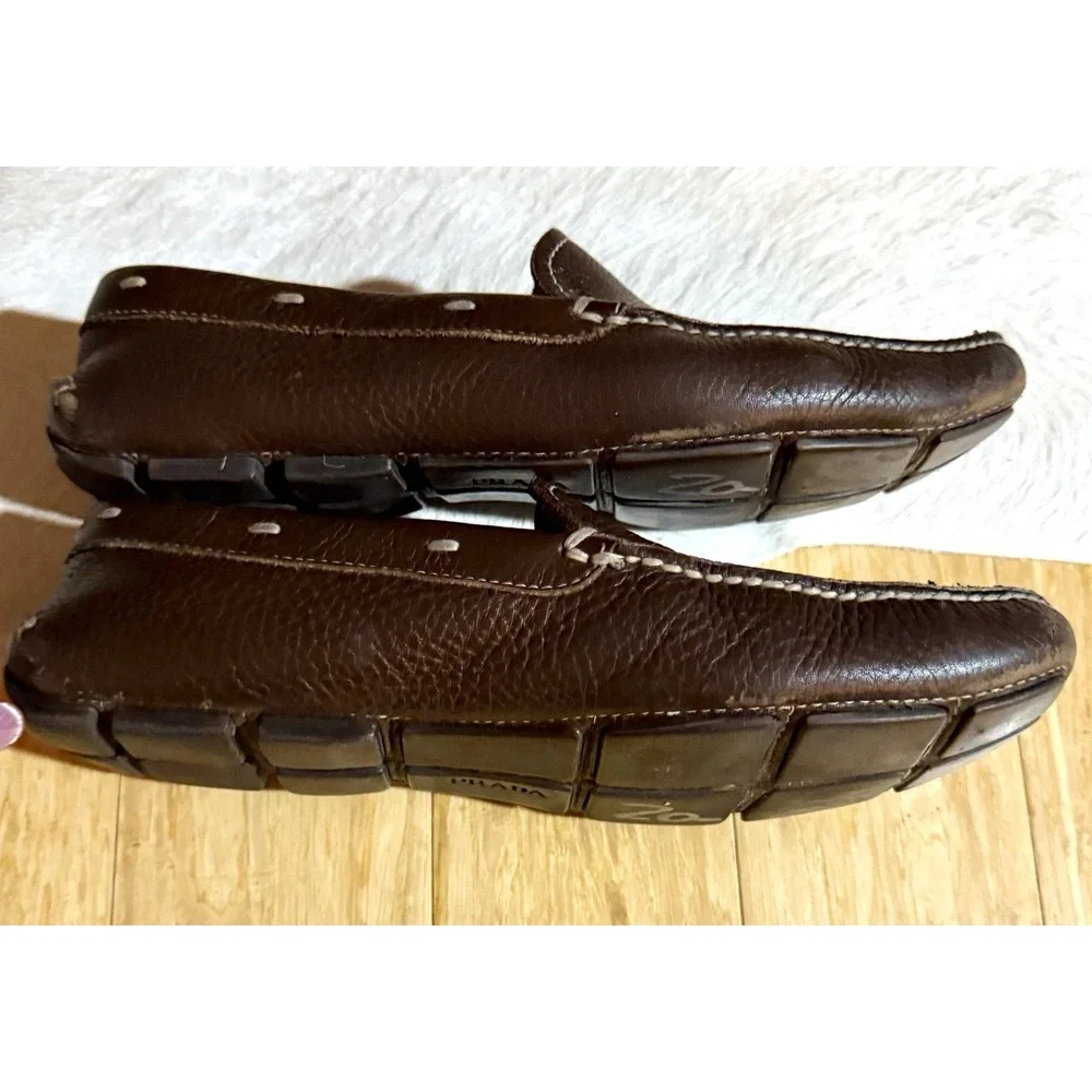 Prada Men's Driving Loafers Brown Leather Size 7.5 2D 1101‎ Made in Italy